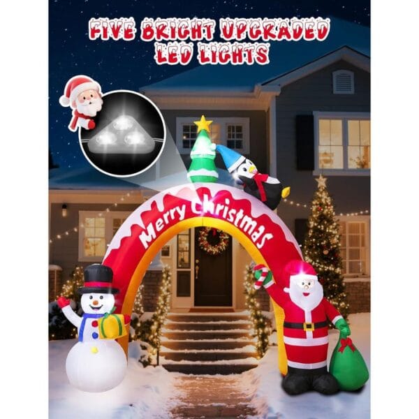 10FT Christmas Inflatables Archway with Santa Claus, Snowman & Christmas Tree