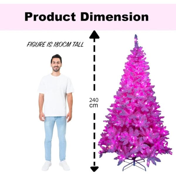 2 8Ft Flocked Prelit Pink Christmas Tree with Pink LED Lights Multifunction