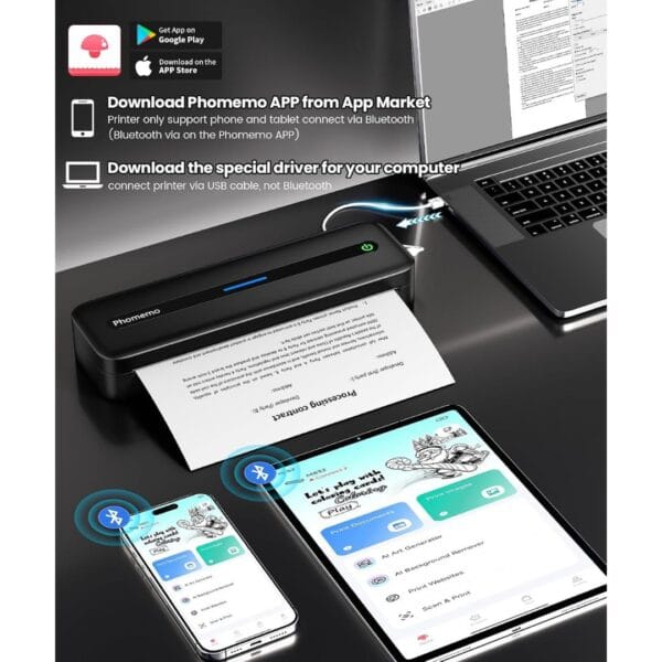 Phomemo M832 Thermal Portable Inkless Printers A4 300DPI - Black Kit