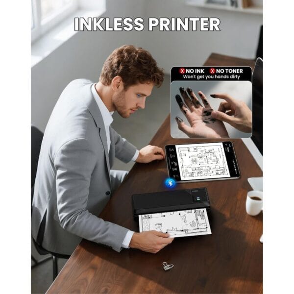 vretti Portable Thermal Printer A4,Inkless Bluetooth Printer for Travel