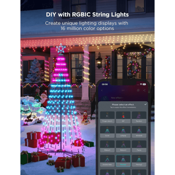 Govee Christmas Cone Tree Lights 1.87m, 316 LEDs RGBIC String Lights, Black [Energy Class G]