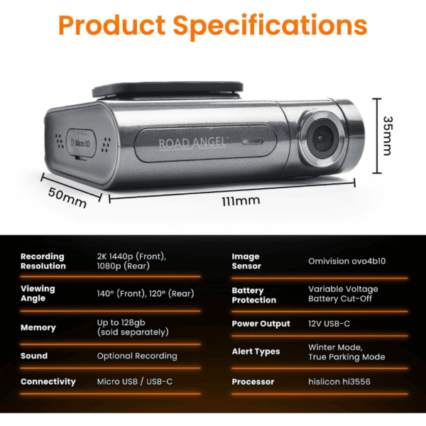 Road Angel Halo Pro 2K 1440p Dual Dash-Camera