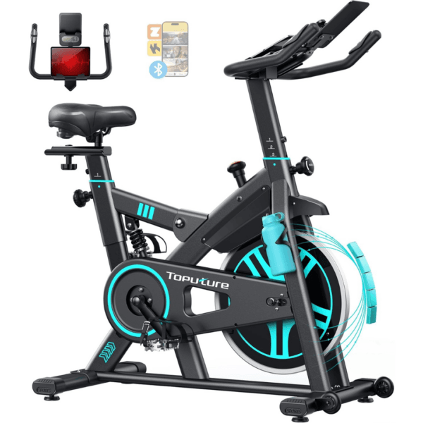 【2026 Upd】Toputure Exercise Bike with APP, Hand Pulse, Shock Absorption