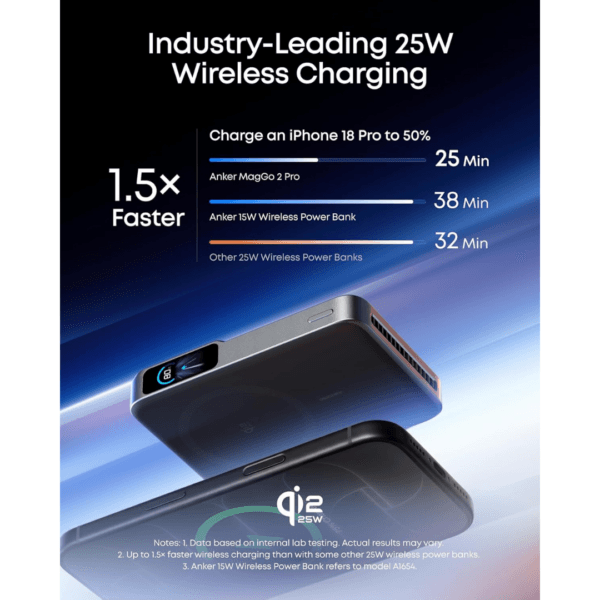 Anker MagGo Power Bank 2 Pro, Qi2 25W 10,000mAh Battery with Cooling Fan