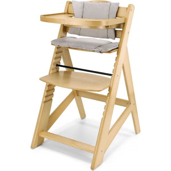 Moby-System Wooden High Chair, Adjustable Seat & Footrest, Natural Wood