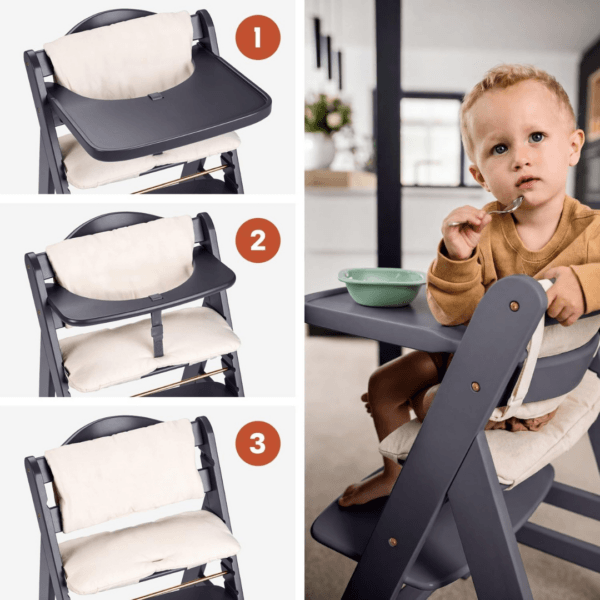 hauck Grow-Along Wooden Highchair with Tray and Wheels, Beta+ Dark Grey