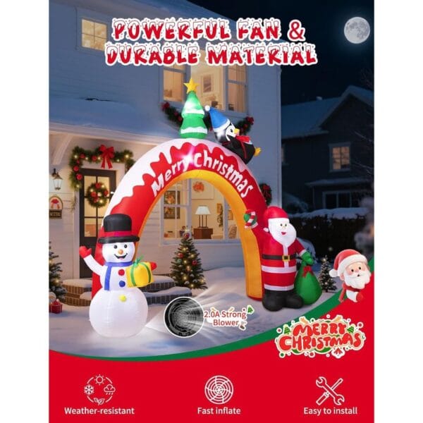 10FT Christmas Inflatables Archway with Santa Claus, Snowman & Christmas Tree