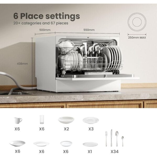 COMFEE' Table Top Dishwasher, 6 Place Settings, White [Energy Class D]