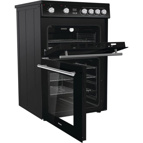 Hisense HDE3211BBUK 60cm Electric Cooker with Ceramic Hob-Black , A Rated Double Oven [Energy Class A]