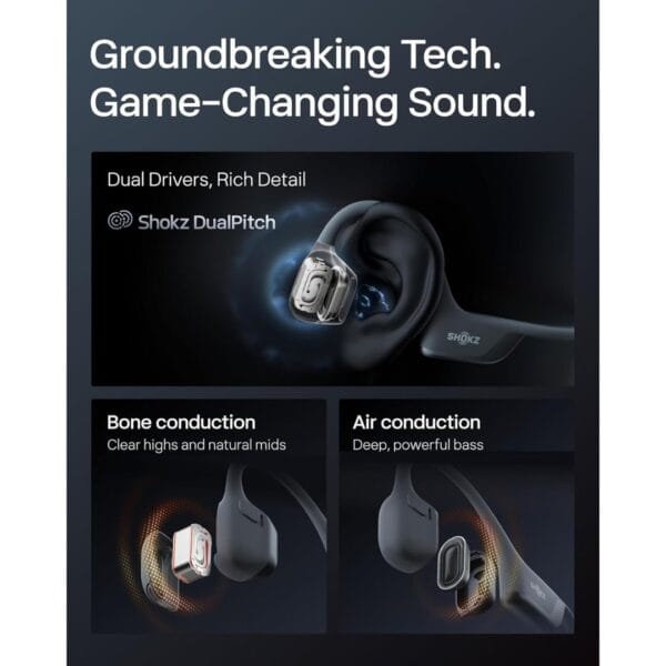 SHOKZ OpenRun Pro 2 Bone Conduction Sports Headphones, Black