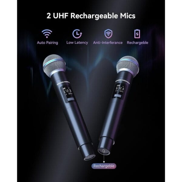 GKDT81 Karaoke Machine with 2 Microphones for Adults, 80W Rated Power, Dual 8" Woofers, Portable Bluetooth Party Speaker with Wheels & Pull Handle