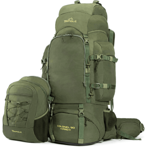 4 TRIPOLE Colonel 90L Travel Backpack with Detachable 15L Daypack