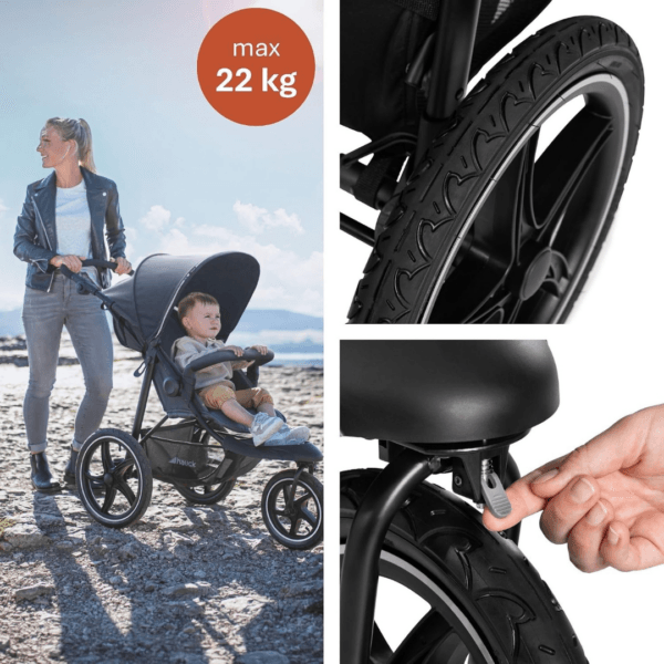 hauck Runner 2, Black - Robust All Terrain Pushchair with Raincover