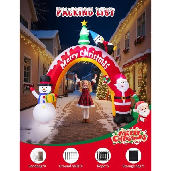 10FT Christmas Inflatables Archway with Santa Claus, Snowman & Christmas Tree