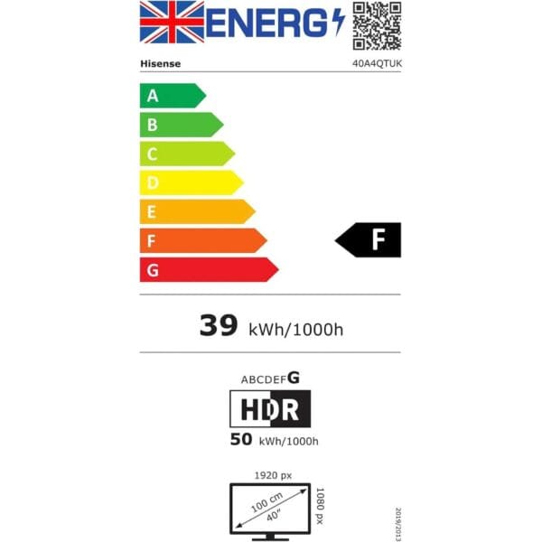 Hisense 40" 40A4QTUK FHD LED TV with Freely - Direct Lit LED, Dolby Audio, Natural Colour Enhancer, Games Mode, Sports Mode, Disney +, YouTube, Netflix [Energy Class F]