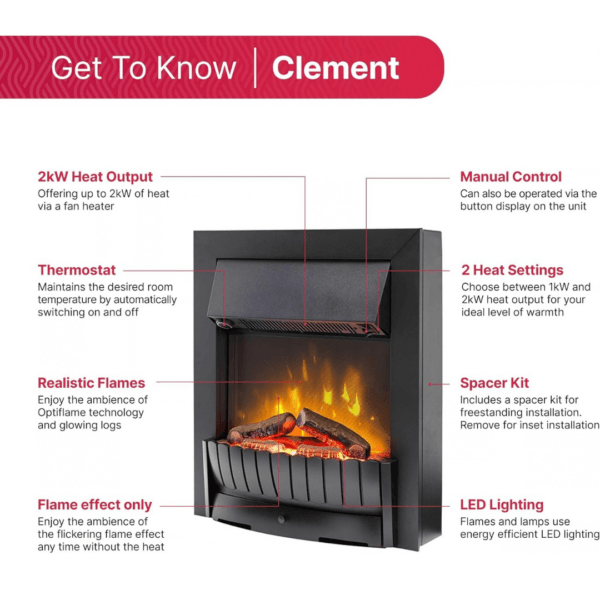 Dimplex Clement 2KW Optiflame Inset Electric Fire, Black