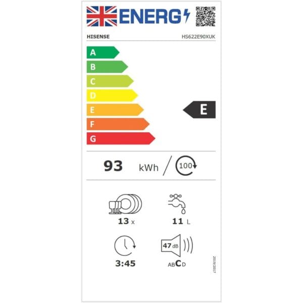 Hisense HS622E90XUK Freestanding Standard Dishwasher 85cm High