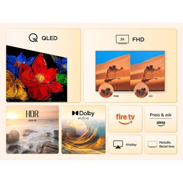 TCL 32SF560-UK 32 Inch Full HD QLED HDR Smart TV with Fire TV Press & Ask Alexa, Metallic Bezel-Less Design [Energy Class F]