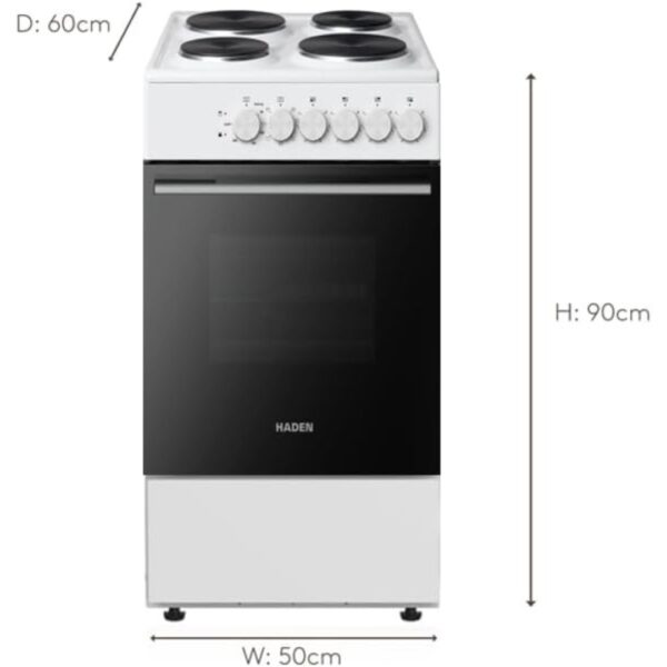 Haden Cooker Electric Freestanding 50cm 4 Ring Hob Single Cavity Oven White [Energy Class A]