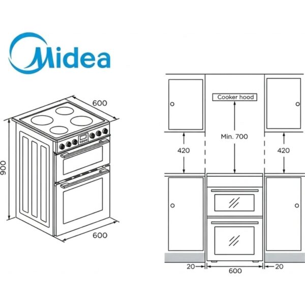 Midea 60cm Freestanding Electric Cooker with Ceramic Hob