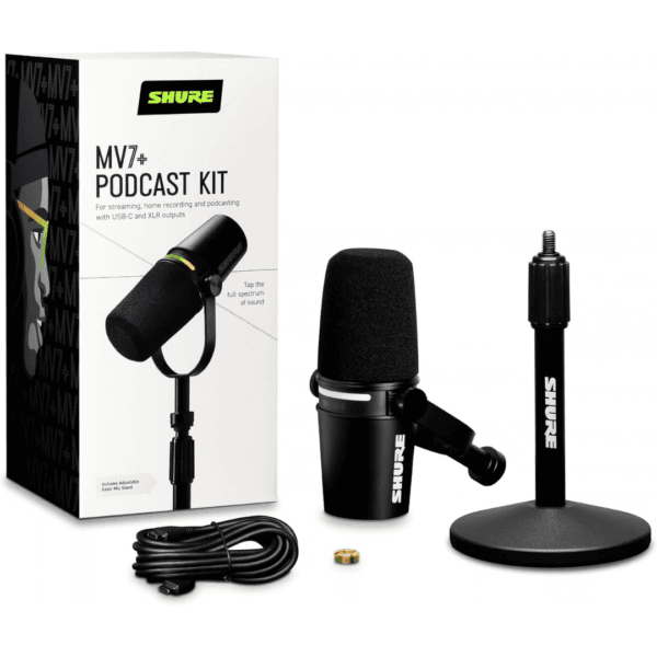 Shure MV7+ USB-C & XLR Podcast Dynamic Mic with Stand - Black