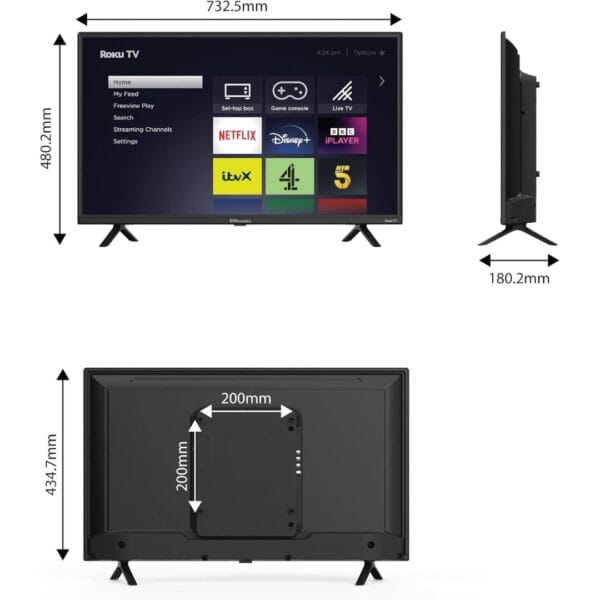 EMtronics EM32ROK Roku Smart TV 32" Inch HD Ready 720p with Netflix, Disney+, BBC, Freeview Play, Dolby Audio, Mobile Control and 3 x HDMI, USB - Black (2024 Model)