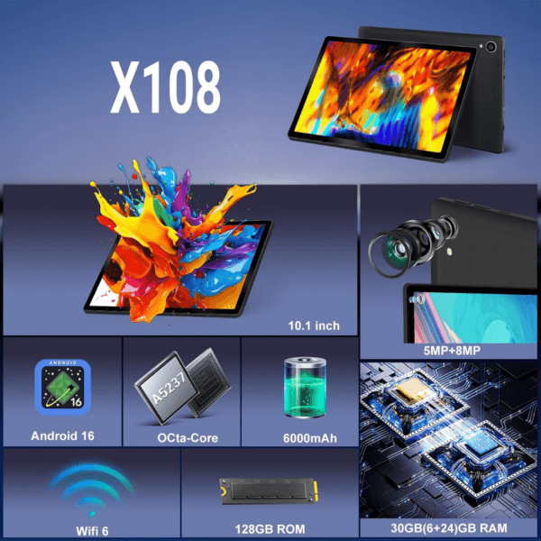 4 Whitedeer Tablet Android 16, 10 inch Tablet 30GB RAM 128GB ROM/2TB