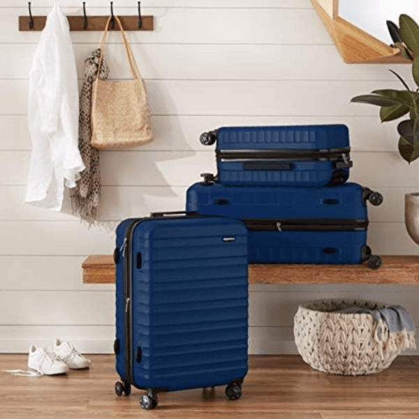 Amazon Basics Suitcase Set (Small + Medium + Large) - Hard Shell Luggage with Spinner Wheels - Navy Blue