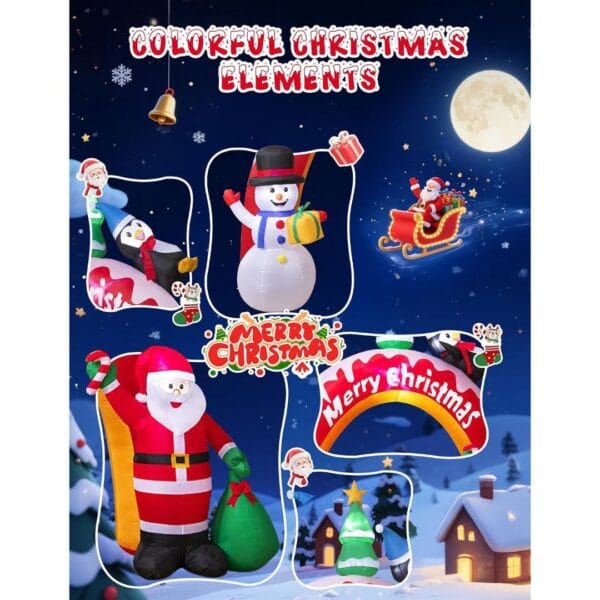 10FT Christmas Inflatables Archway with Santa Claus, Snowman & Christmas Tree