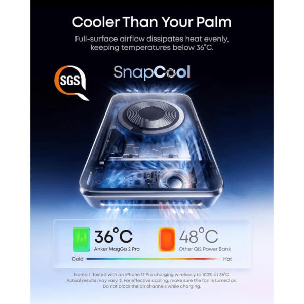 Anker MagGo Power Bank 2 Pro, Qi2 25W 10,000mAh Battery with Cooling Fan