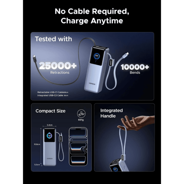 5 UGREEN Nexode 200W 25,000mAh Power Bank Smart Display and Retractable Cable