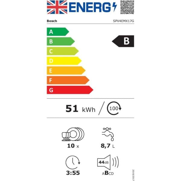 Bosch Series 4 SPV4EMX17G Fully Integrated Slimline Dishwasher, 45cm [Energy Class B]10.4