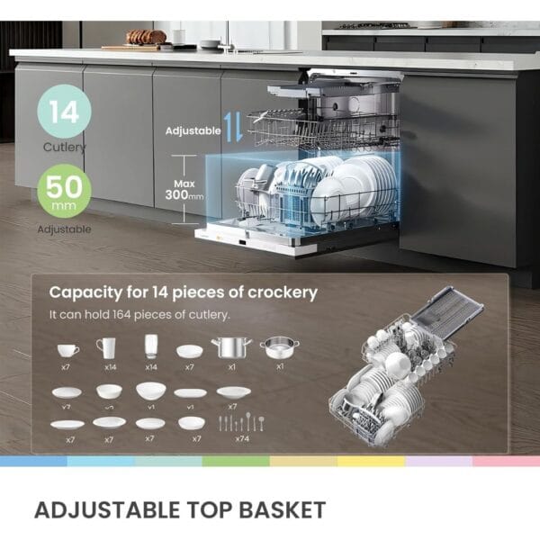 COMFEE' Fully Integrated Dishwasher, 14 Place Settings, Wi-Fi, Built-In [Energy Class C]
