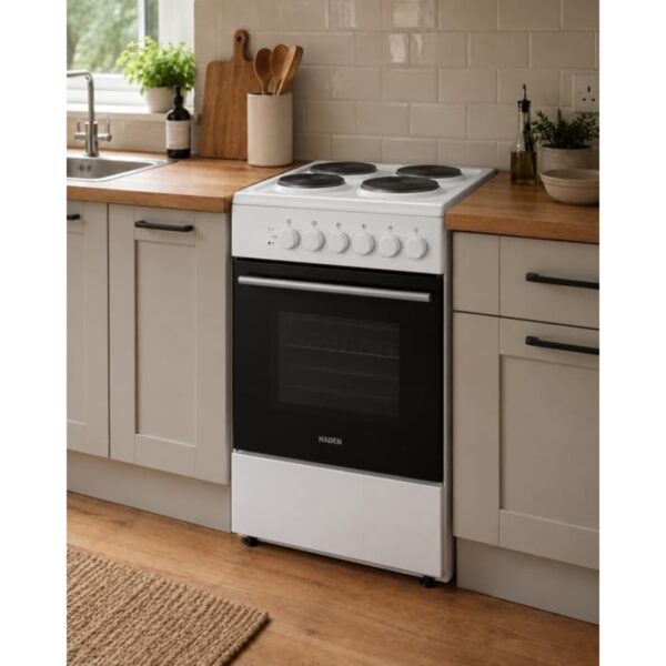 Haden Cooker Electric Freestanding 50cm 4 Ring Hob Single Cavity Oven White [Energy Class A]