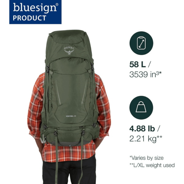 Osprey Kestrel Men's Backpacking Pack, 58L Large/X-Large, Moss Green