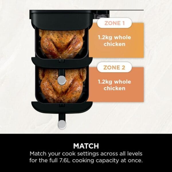 Ninja Double Stack 7.6L 2-Drawer Air Fryer, 6 Cooking Functions, Black