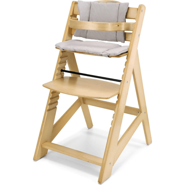 Moby-System Wooden High Chair, Adjustable Seat & Footrest, Natural Wood