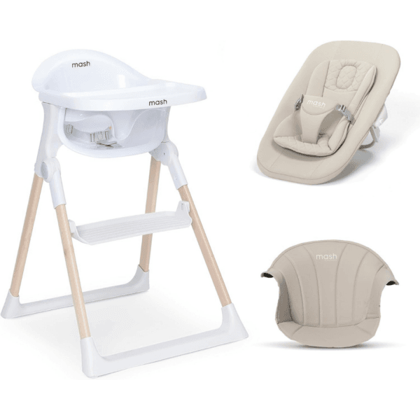 Baby Elegance Mash High Chair Bundle for Babies & Toddlers (0-3yrs) - White