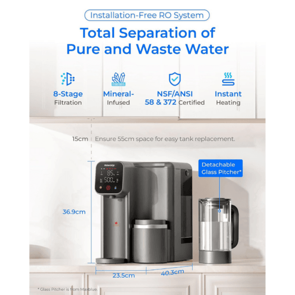 Waterdrop M6HG Mineralize Instant Hot Reverse Osmosis System, Glass Pitcher