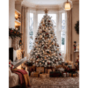 7Ft Christmas Tree Snowy Flocked with Warm White & Multicolour Lights