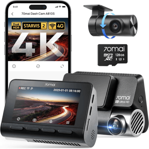 6 70mai 4K Dash Cam Front and Rear A810S, 4K+1080P Dual STARVIS 2, HDR Car Dash Cam with Night Vision