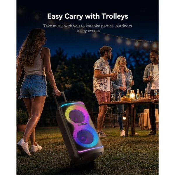 GKDT81 Karaoke Machine with 2 Microphones for Adults, 80W Rated Power, Dual 8" Woofers, Portable Bluetooth Party Speaker with Wheels & Pull Handle