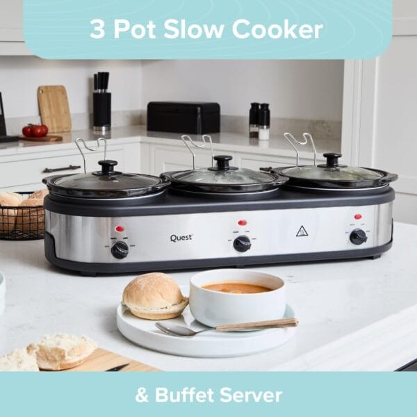 Quest Triple Slow Cooker, Buffet Server & Food Warmer, 7.5L Total Capacity