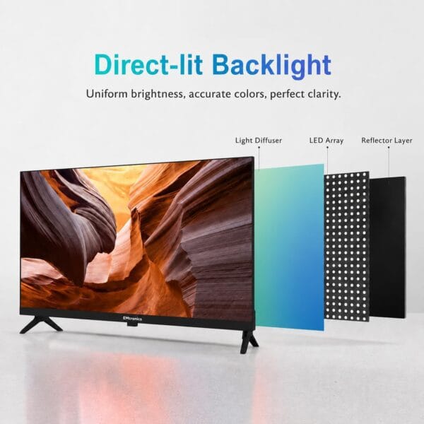 EMtronics 32 inch HD LED TV Black with Freeview, HDMI, USB Media Player, Coaxial, AUX, PVR Recording