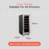 Cookology 60L Under-Counter Wine Cabinet - 20 Bottle - Stainless Steel [Energy Class G]