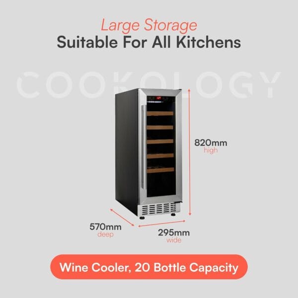 Cookology 60L Under-Counter Wine Cabinet - 20 Bottle - Stainless Steel [Energy Class G]