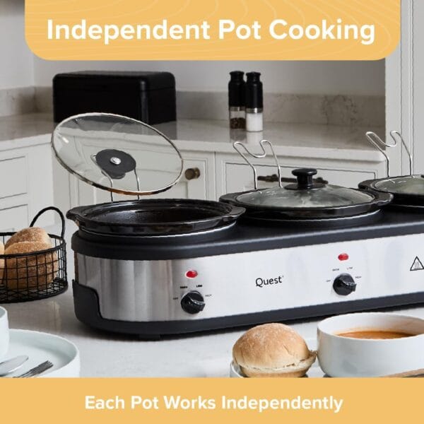 Quest Triple Slow Cooker, Buffet Server & Food Warmer, 7.5L Total Capacity