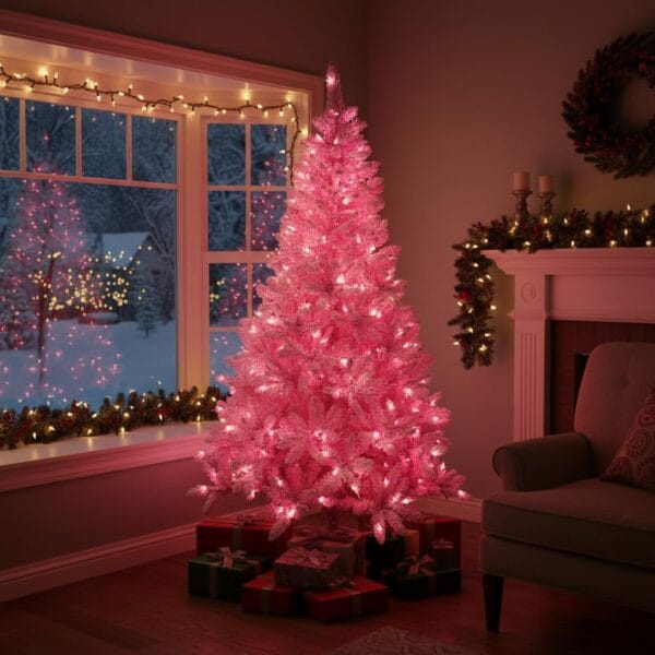 61A41gwLVJL._AC_SL1024_ 8Ft Flocked Prelit Pink Christmas Tree with Pink LED Lights Multifunction
