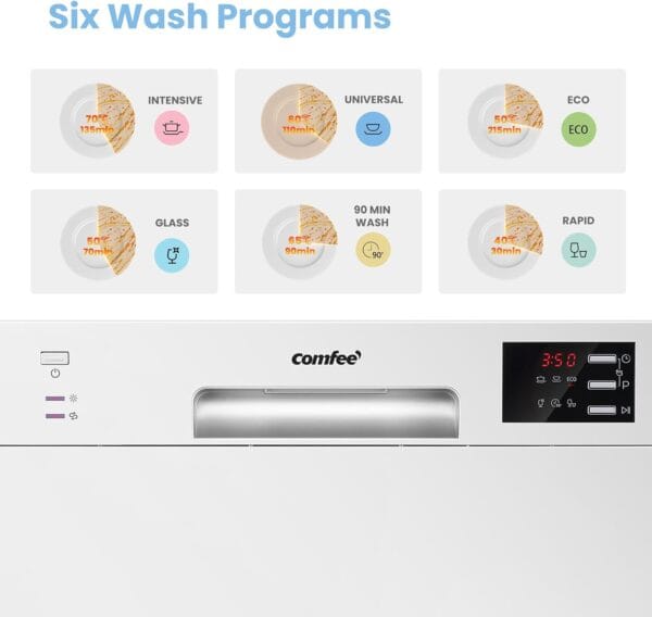 COMFEE' Table Top Dishwasher, 6 Place Settings, White [Energy Class D]