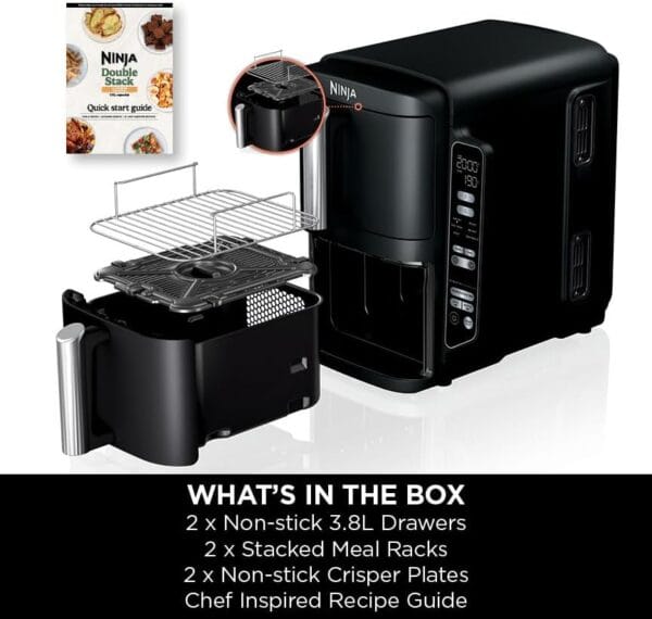 Ninja Double Stack 7.6L 2-Drawer Air Fryer, 6 Cooking Functions, Black